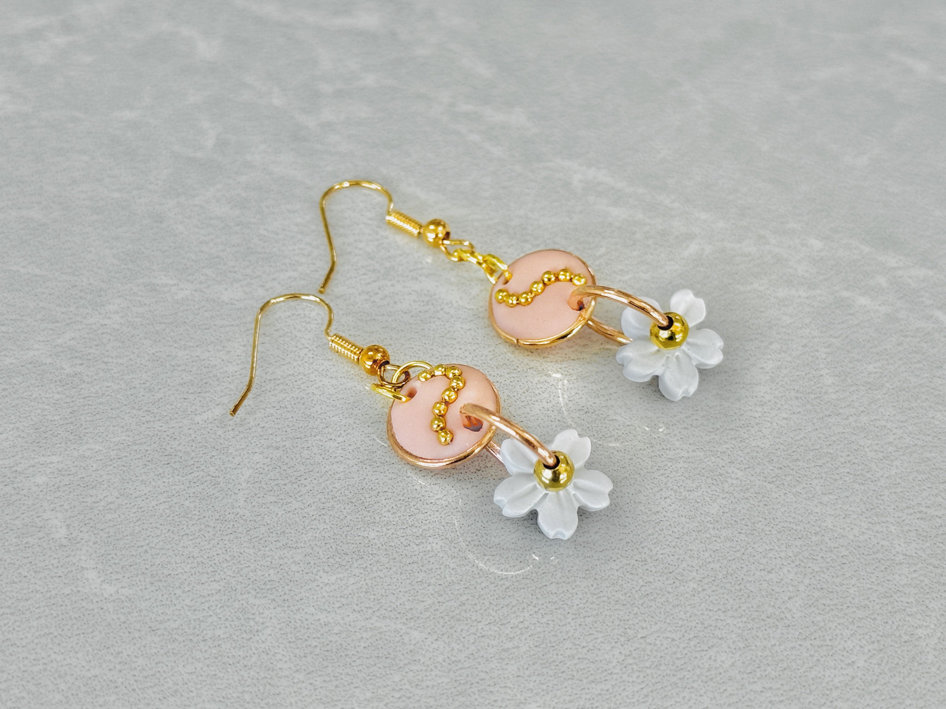 A002.  White Sakura Earrings